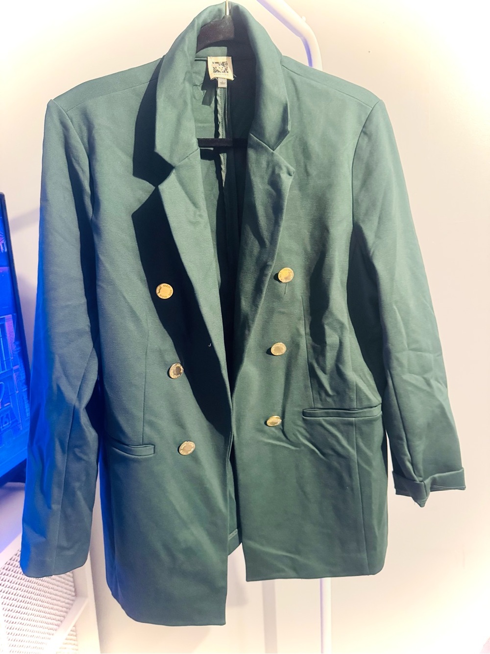 NWOT Anne Klein Double-Breasted Green Blazer with Gold Buttons
